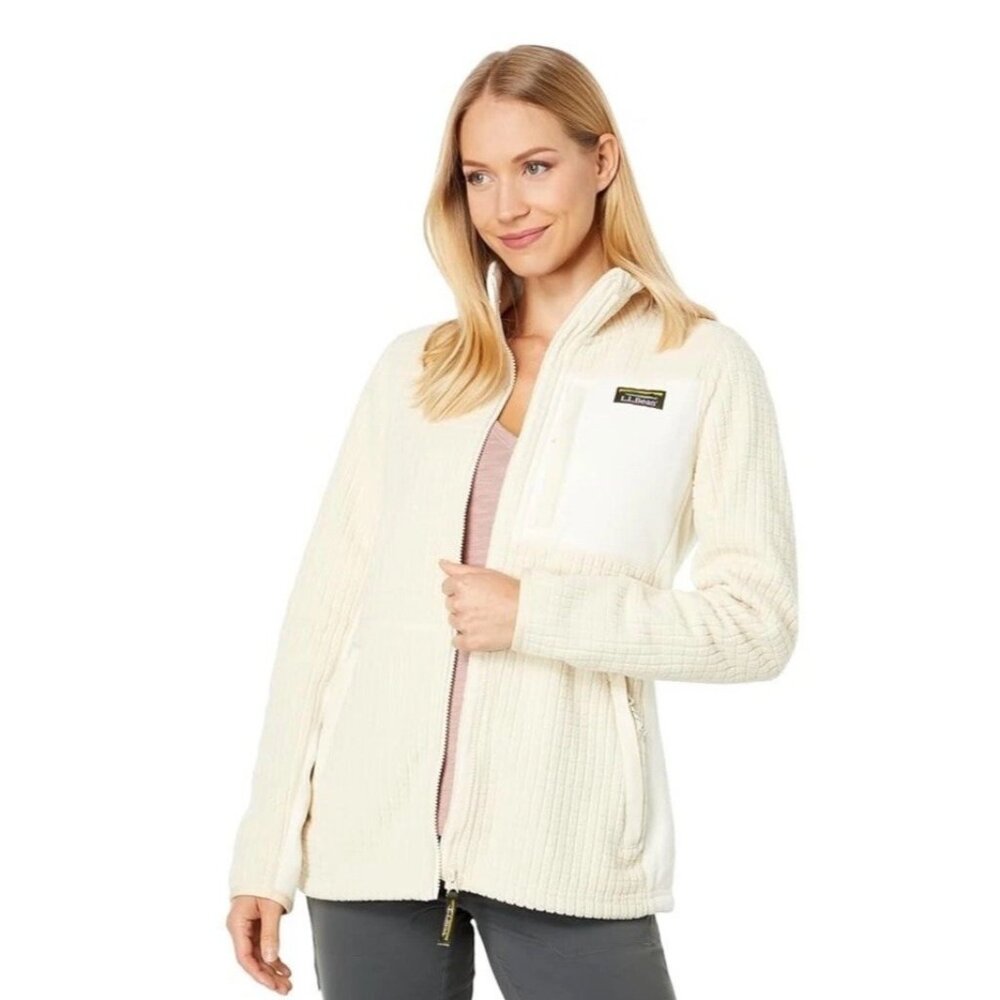 LL Bean Womens Mountain Classic Windproof Fleece Jacket Natural Bone NEW XL Pet